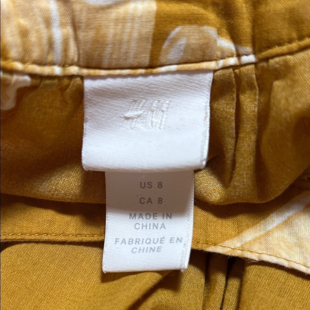 H&M Women’s Yellow Leaf Print Midi Ruffle Hem Flounced Dress Size 8 - Picture 4 of 6